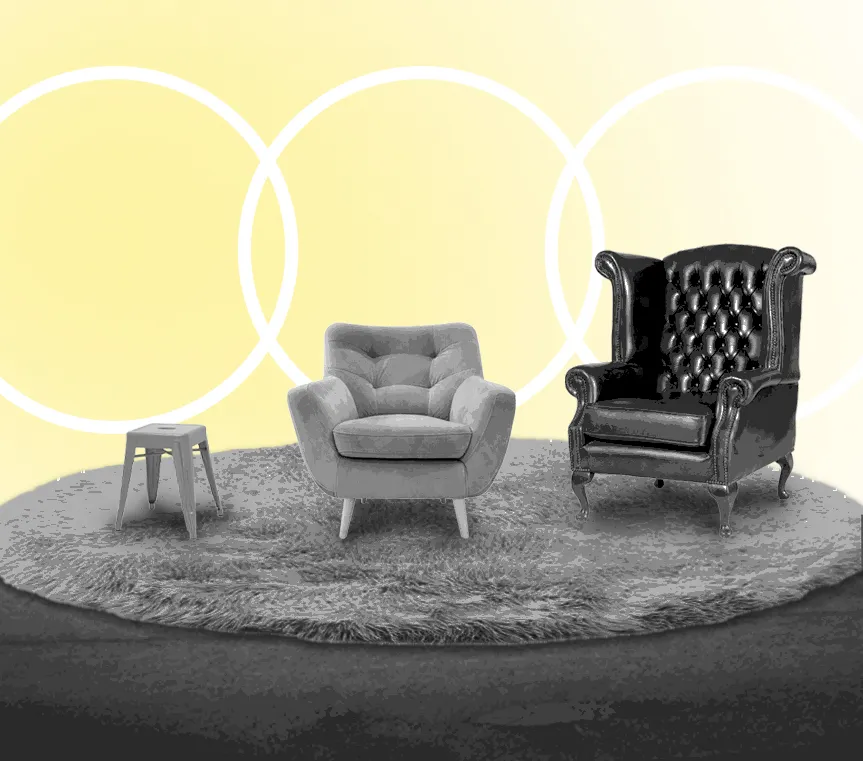 Three different chairs illustrating how to find the right branding studio for your business.