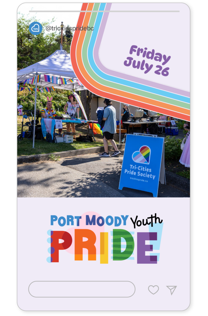 Social Media post designed for Port Moody Youth Pride featuring custom graphics, event information, and photography.