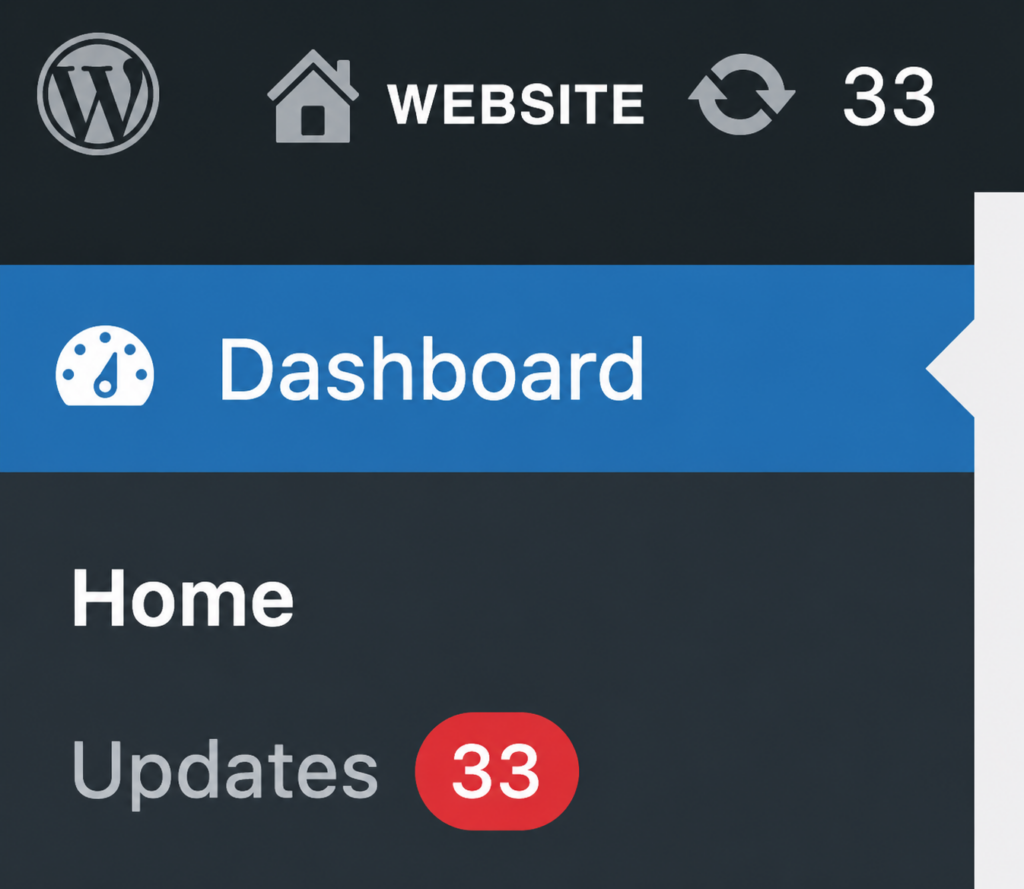 A screenshot of 33 WordPress update notifications