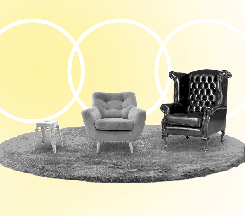 Three different chairs illustrating how to find the right branding studio for your business.